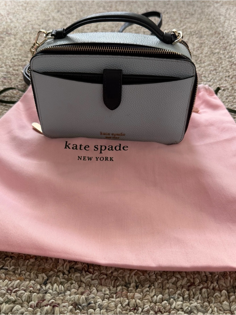 kate spade Pebbled White Crossbody with Black Trim - Picture 2 of 8